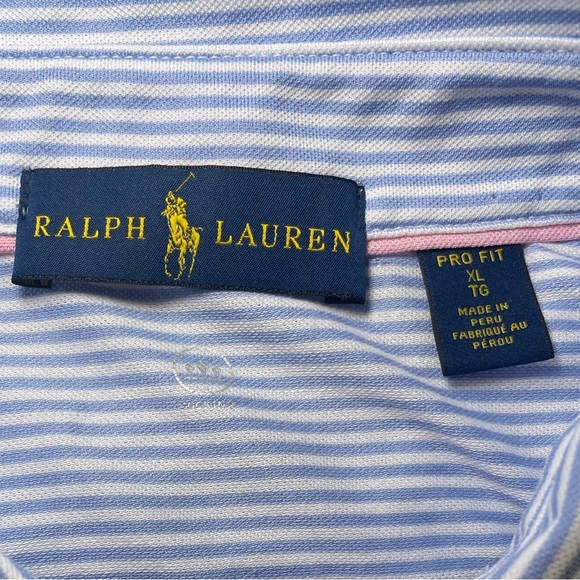 Ralph Lauren Blue and White Striped Pro Fit Polo Shirt sz XL - Picture 5 of 6